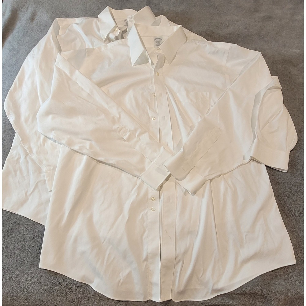 Lot of 2 Brooks Brothers Regent Fit White Non-Iron Supima Cotton Shirts 18-36